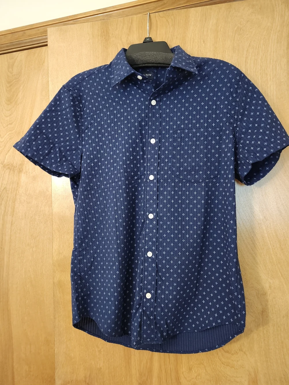 J. Crew NWT Navy Short-Sleeve Button-Down with White Micro Print